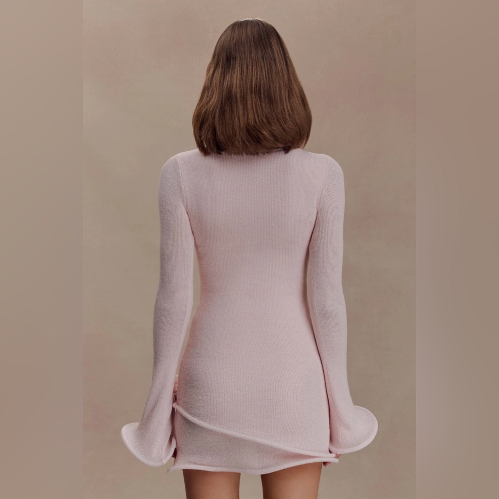 Meshki Light Pink Knit Rose-Accent Bodycon Dress - Size Small - Picture 2 of 6